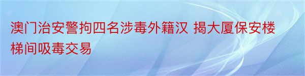 澳门治安警拘四名涉毒外籍汉 揭大厦保安楼梯间吸毒交易