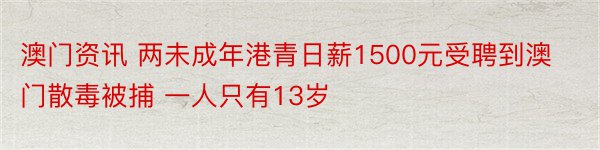 澳门资讯 两未成年港青日薪1500元受聘到澳门散毒被捕 一人只有13岁