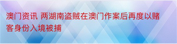 澳门资讯 两湖南盗贼在澳门作案后再度以赌客身份入境被捕