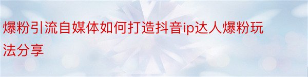 爆粉引流自媒体如何打造抖音ip达人爆粉玩法分享