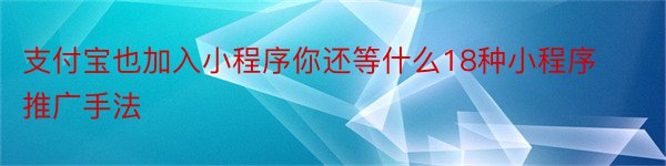 支付宝也加入小程序你还等什么18种小程序推广手法