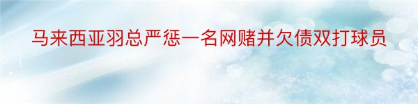 马来西亚羽总严惩一名网赌并欠债双打球员