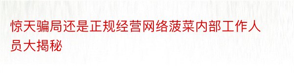 惊天骗局还是正规经营网络菠菜内部工作人员大揭秘