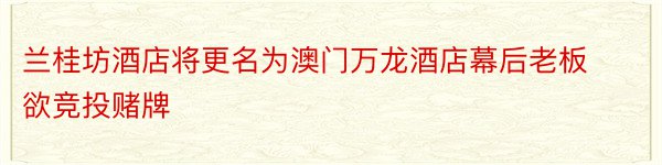 兰桂坊酒店将更名为澳门万龙酒店幕后老板欲竞投赌牌