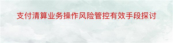 支付清算业务操作风险管控有效手段探讨