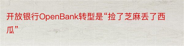 开放银行OpenBank转型是“捡了芝麻丢了西瓜”