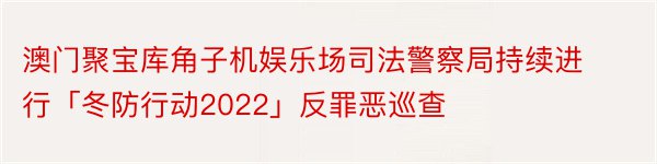 澳门聚宝库角子机娱乐场司法警察局持续进行「冬防行动2022」反罪恶巡查