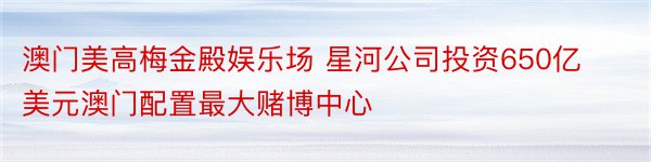 澳门美高梅金殿娱乐场 星河公司投资650亿美元澳门配置最大赌博中心