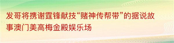 发哥将携谢霆锋献技“赌神传帮带”的据说故事澳门美高梅金殿娱乐场