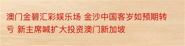 澳门金碧汇彩娱乐场 金沙中国客岁如预期转亏 新主席喊扩大投资澳门新加坡