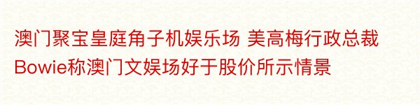 澳门聚宝皇庭角子机娱乐场 美高梅行政总裁Bowie称澳门文娱场好于股价所示情景