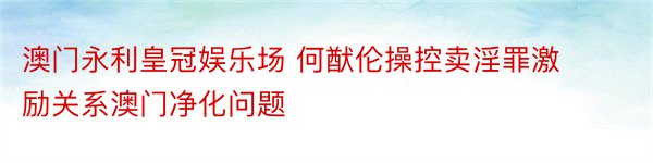 澳门永利皇冠娱乐场 何猷伦操控卖淫罪激励关系澳门净化问题