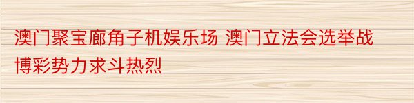 澳门聚宝廊角子机娱乐场 澳门立法会选举战 博彩势力求斗热烈