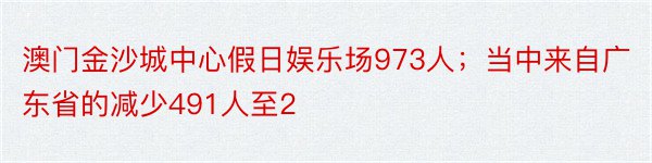 澳门金沙城中心假日娱乐场973人；当中来自广东省的减少491人至2