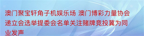 澳门聚宝轩角子机娱乐场 澳门博彩力量协会递立会选举提委会名单关注赌牌竞投冀为同业发声